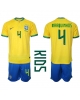 Brasilien Marquinhos #4 Hemmatröja Barn VM 2022 Kortärmad (+ Korta byxor)