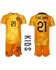 Nederländerna Frenkie de Jong #21 Hemmatröja Barn VM 2022 Kortärmad (+ Korta byxor)